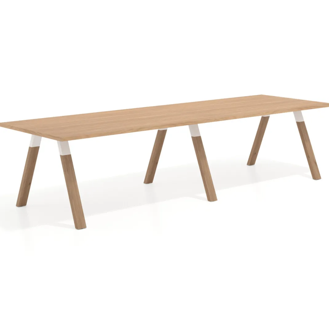 Mesa de oficina progresiva UvePro doble, fondo 100cm, estructura blanca, patas de madera