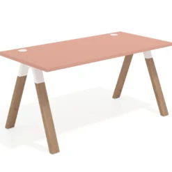 Mesa de oficina UvePro fondo 80cm, estructura blanca con patas de madera