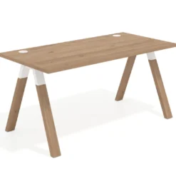Mesa de oficina UvePro fondo 80cm, estructura blanca con patas de madera