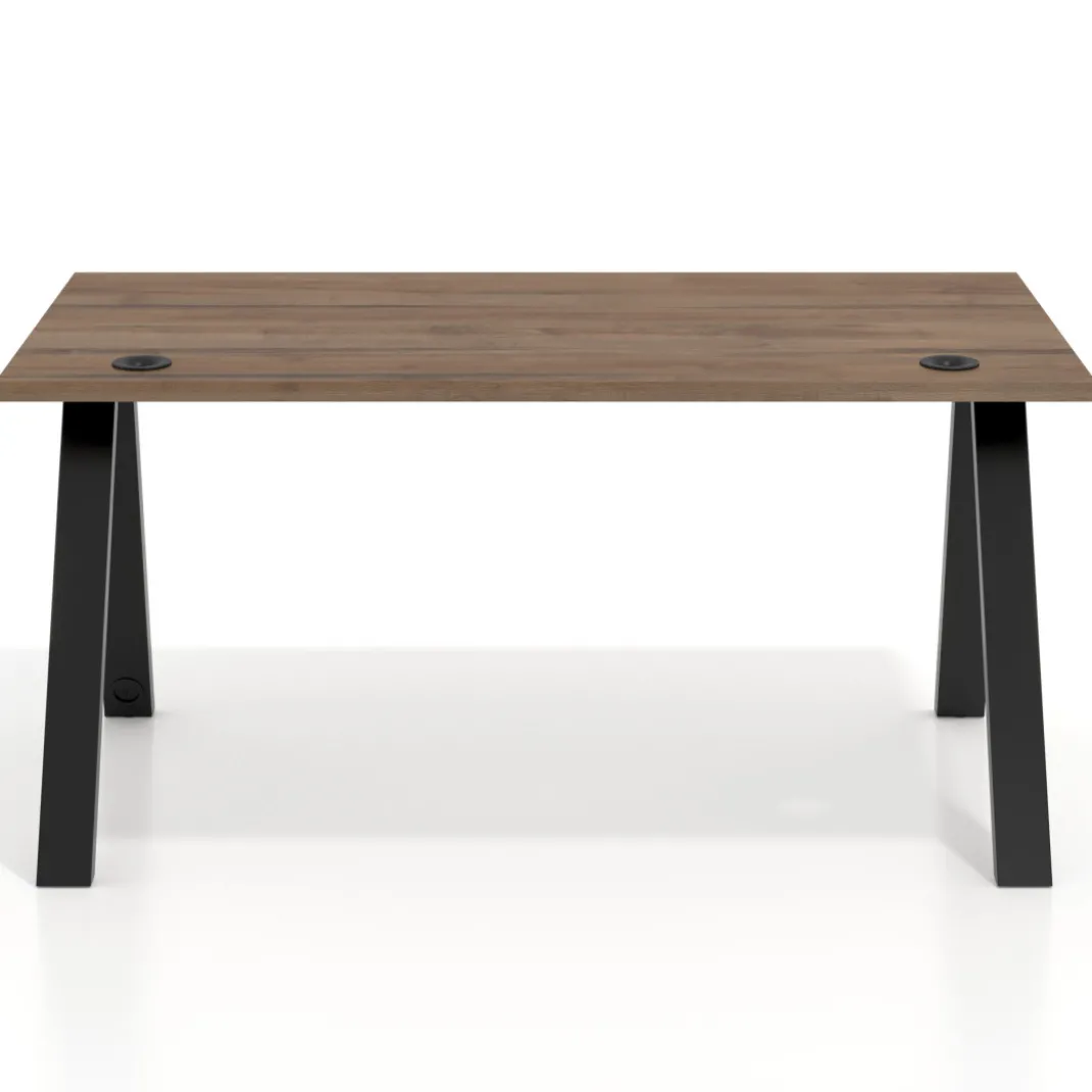 Mesa de oficina UvePro fondo 80cm, estructura blanca con patas de madera