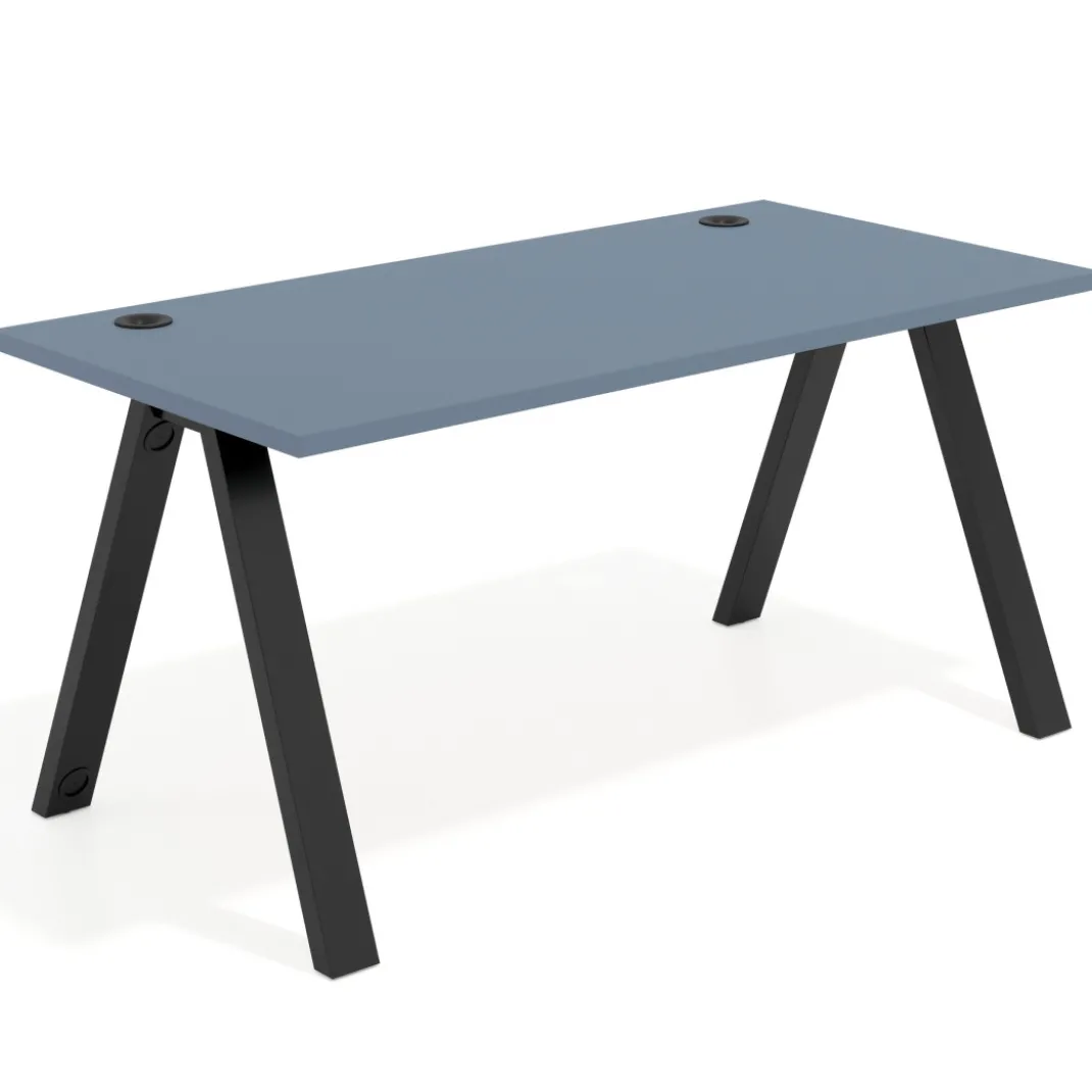 Mesa de oficina UvePro fondo 80cm, estructura blanca con patas de madera