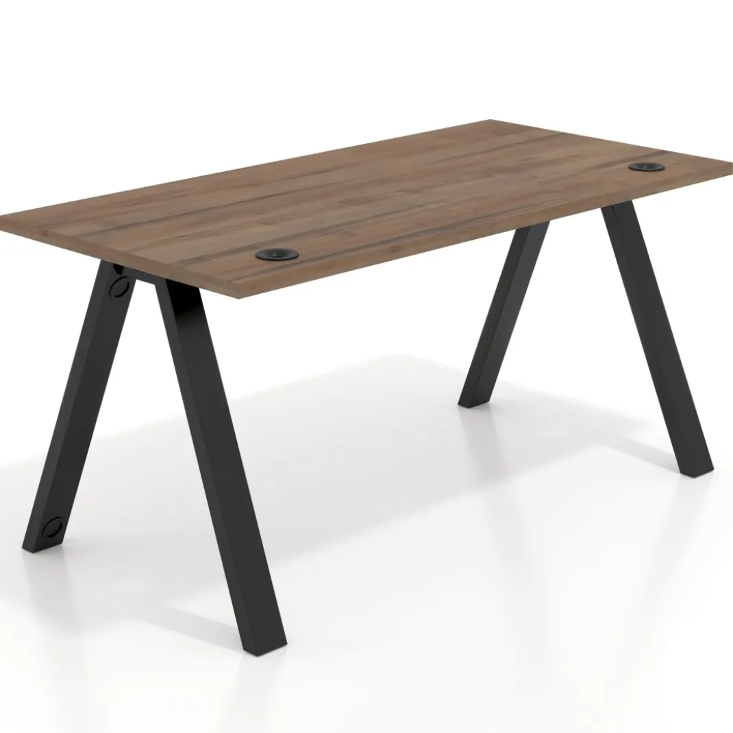 Mesa de oficina UvePro fondo 80cm, estructura blanca con patas de madera