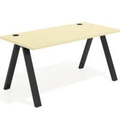 Mesa de oficina UvePro fondo 80cm, estructura blanca con patas de madera