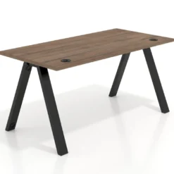 Mesa de oficina UvePro fondo 80cm, estructura blanca con patas de madera