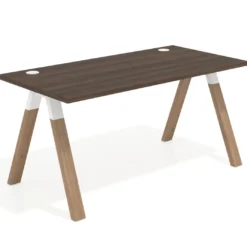Mesa de oficina UvePro fondo 80cm, estructura blanca con patas de madera