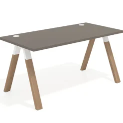 Mesa de oficina UvePro fondo 80cm, estructura blanca con patas de madera