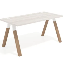 Mesa de oficina UvePro fondo 80cm, estructura blanca con patas de madera