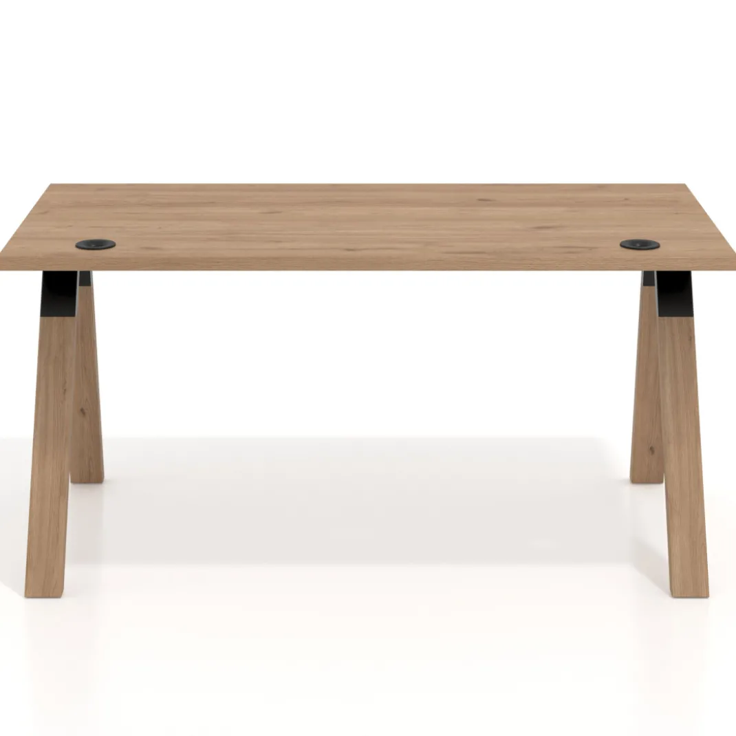 Mesa de oficina UvePro fondo 80cm, estructura negra con patas de madera