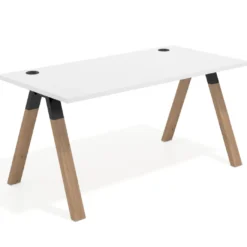 Mesa de oficina UvePro fondo 80cm, estructura negra con patas de madera