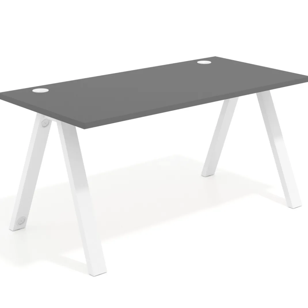 Mesa de oficina UvePro fondo 80cm, estructura blanca con patas de metal