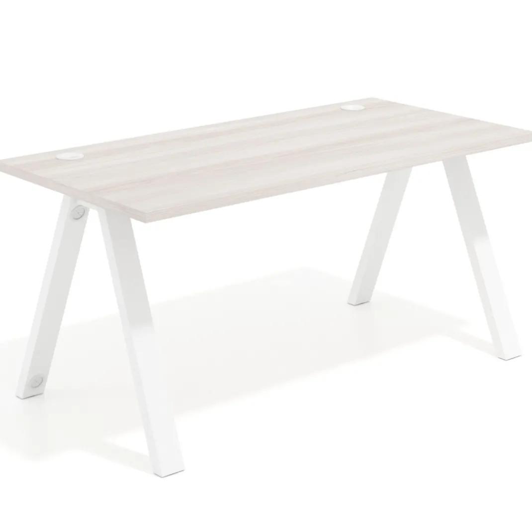 Mesa de oficina UvePro fondo 80cm, estructura blanca con patas de metal