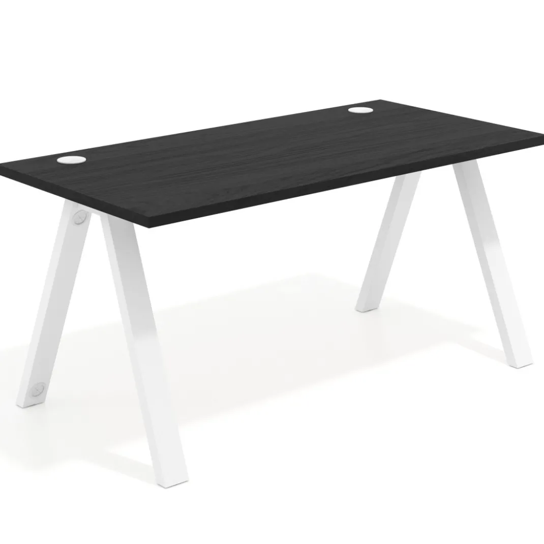 Mesa de oficina UvePro fondo 80cm, estructura blanca con patas de metal