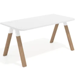 Mesa de oficina UvePro, sobre ergonómico 80cm, estructura blanca con patas de madera