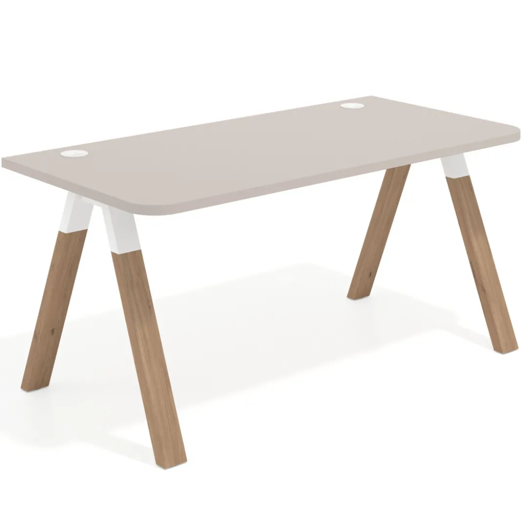 Mesa de oficina UvePro, sobre ergonómico 80cm, estructura blanca con patas de madera
