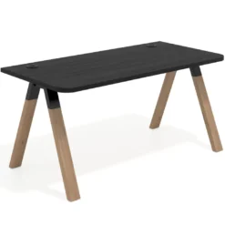 Mesa de oficina UvePro, sobre ergonómico 80cm, estructura negra con patas de madera