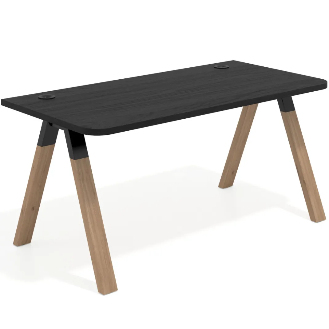 Mesa de oficina UvePro, sobre ergonómico 80cm, estructura negra con patas de madera