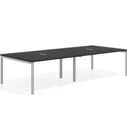 Mesa de reuniones doble Kube, encimera continua, fondo 142 cm, estructura aluminio