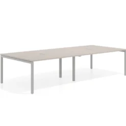 Mesa de reuniones doble Kube, encimera continua, fondo 142 cm, estructura aluminio