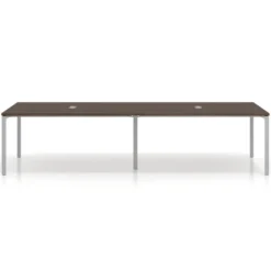 Mesa de reuniones doble Kube, encimera continua, fondo 142 cm, estructura aluminio