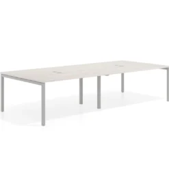 Mesa de reuniones doble Kube, encimera continua, fondo 142 cm, estructura aluminio