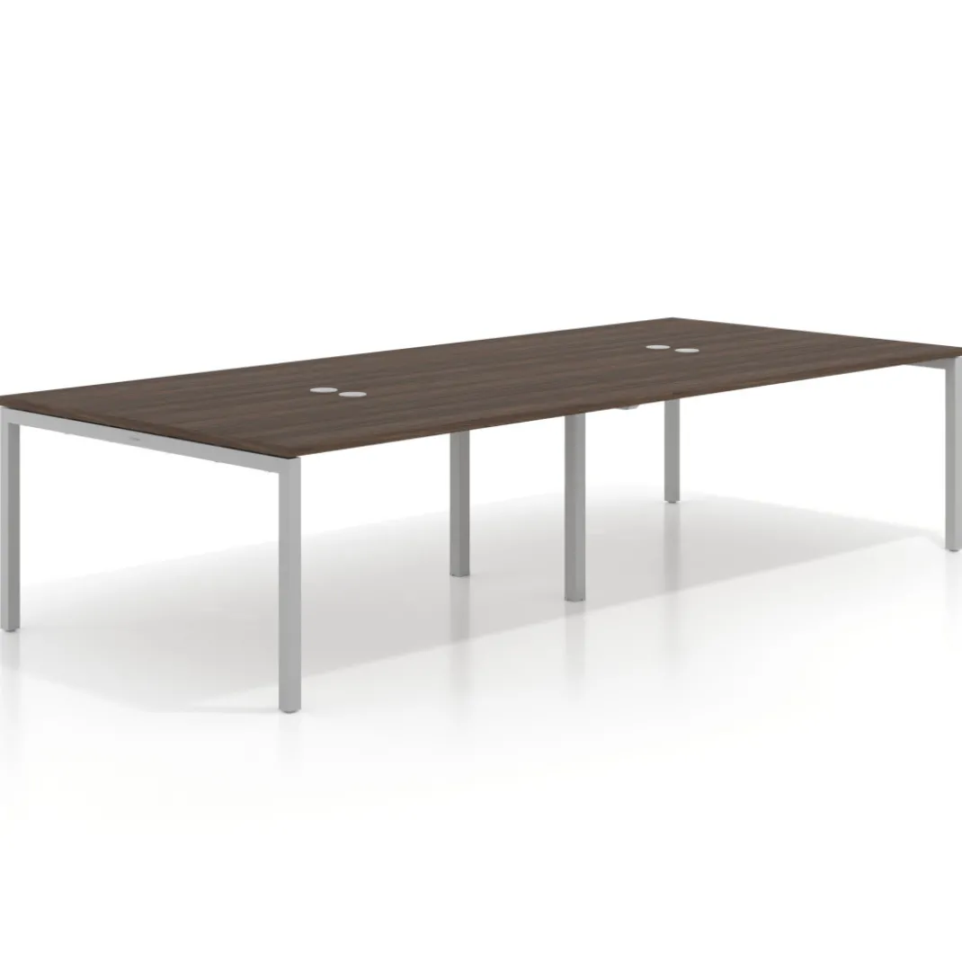 Mesa de reuniones doble Kube, encimera continua, fondo 142 cm, estructura aluminio