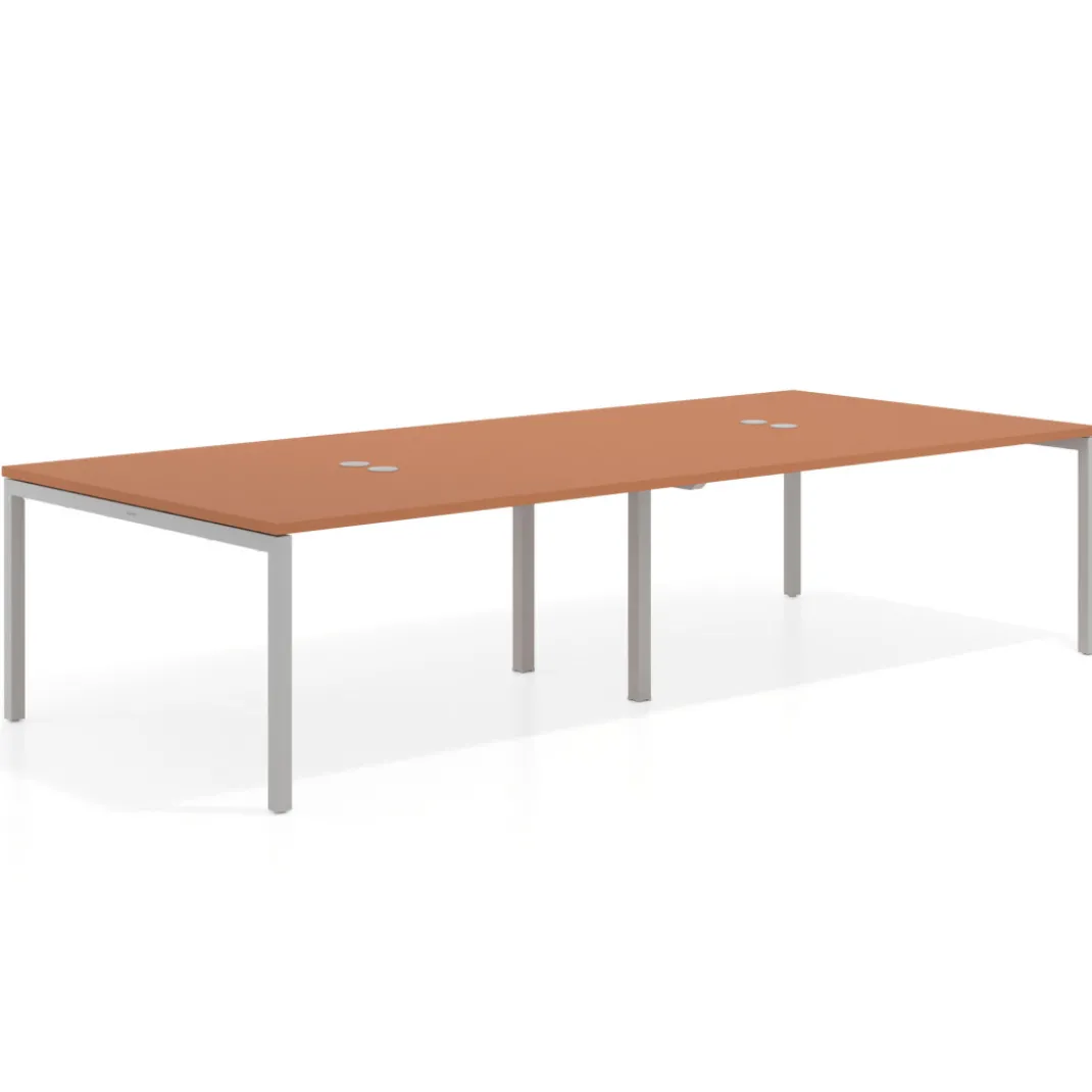 Mesa de reuniones doble Kube, encimera continua, fondo 142 cm, estructura aluminio