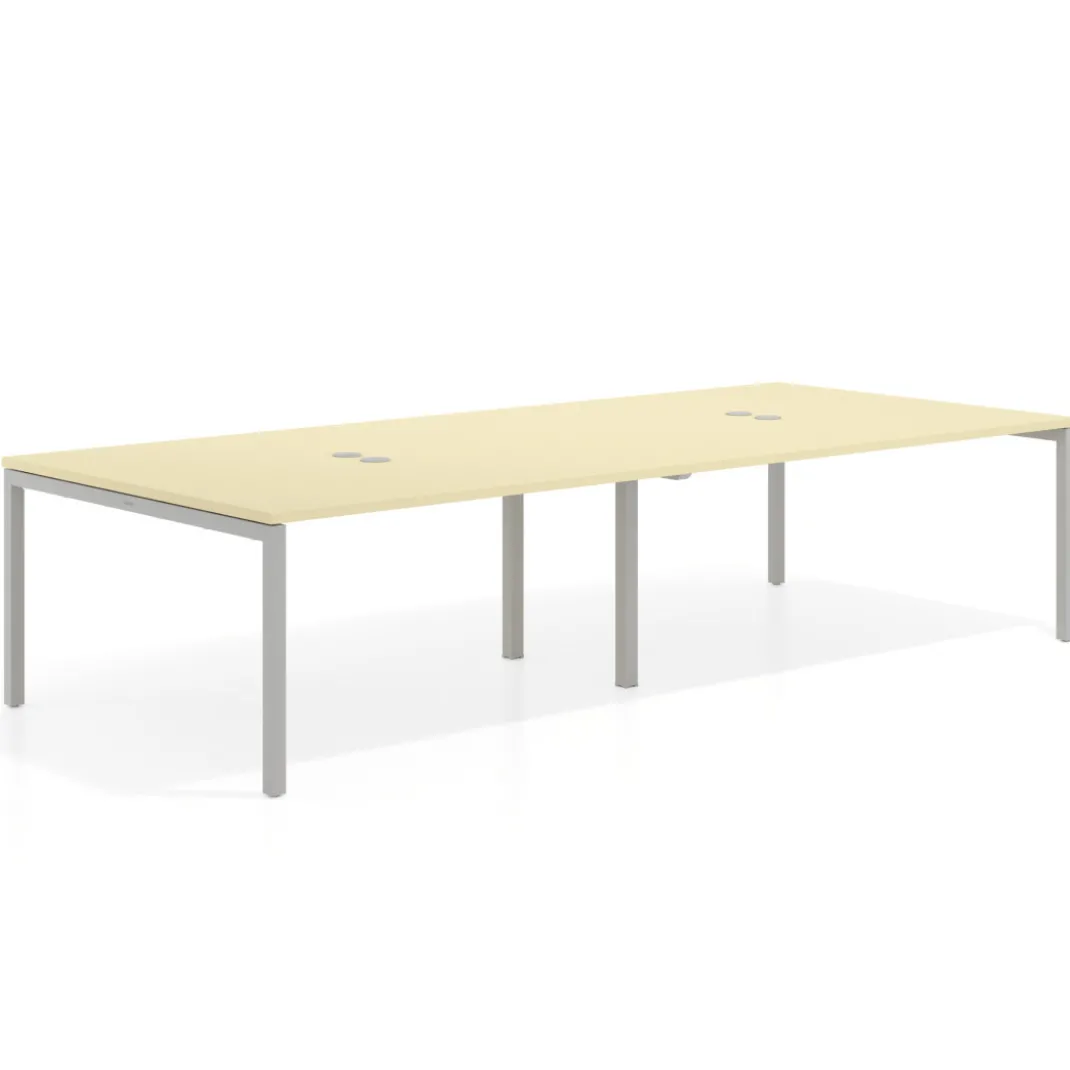 Mesa de reuniones doble Kube, encimera continua, fondo 142 cm, estructura aluminio