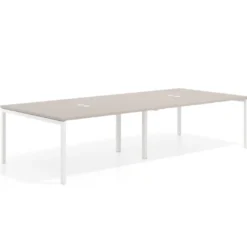 Mesa de reuniones doble Kube, encimera continua, fondo 142 cm, estructura blanca