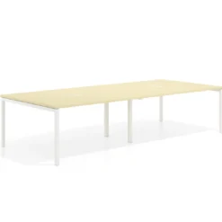 Mesa de reuniones doble Kube, encimera continua, fondo 142 cm, estructura blanca