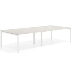 Mesa de reuniones doble Kube, encimera continua, fondo 142 cm, estructura blanca