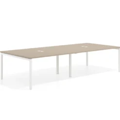 Mesa de reuniones doble Kube, encimera continua, fondo 142 cm, estructura blanca
