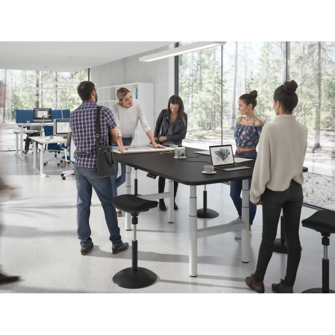 Mesa de Reuniones Elevable Erghos Core estructura blanca canto curvo