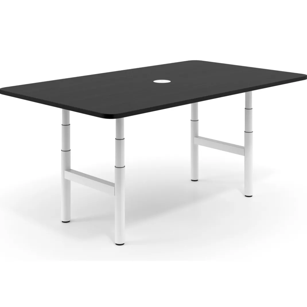 Mesa de Reuniones Elevable Erghos Core estructura blanca canto curvo
