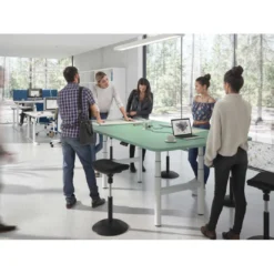 Mesa de Reuniones Elevable Erghos Core estructura blanca canto curvo