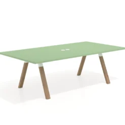 Mesa de reuniones rectangular UvePro fondo 126, patas interior, estructura blanca/madera
