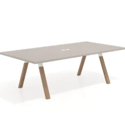 Mesa de reuniones rectangular UvePro fondo 126, patas interior, estructura blanca/madera