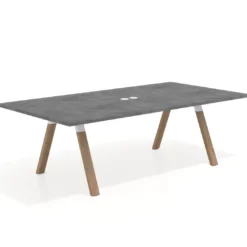 Mesa de reuniones rectangular UvePro fondo 126, patas interior, estructura blanca/madera