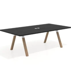 Mesa de reuniones rectangular UvePro fondo 126, patas interior, estructura blanca/madera