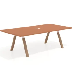 Mesa de reuniones rectangular UvePro fondo 126, patas interior, estructura blanca/madera