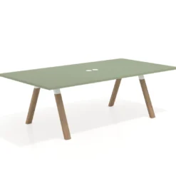 Mesa de reuniones rectangular UvePro fondo 126, patas interior, estructura blanca/madera
