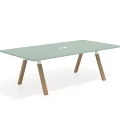Mesa de reuniones rectangular UvePro fondo 126, patas interior, estructura blanca/madera