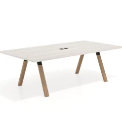 Mesa de reuniones rectangular UvePro fondo 126, patas interior, estructura negra/madera