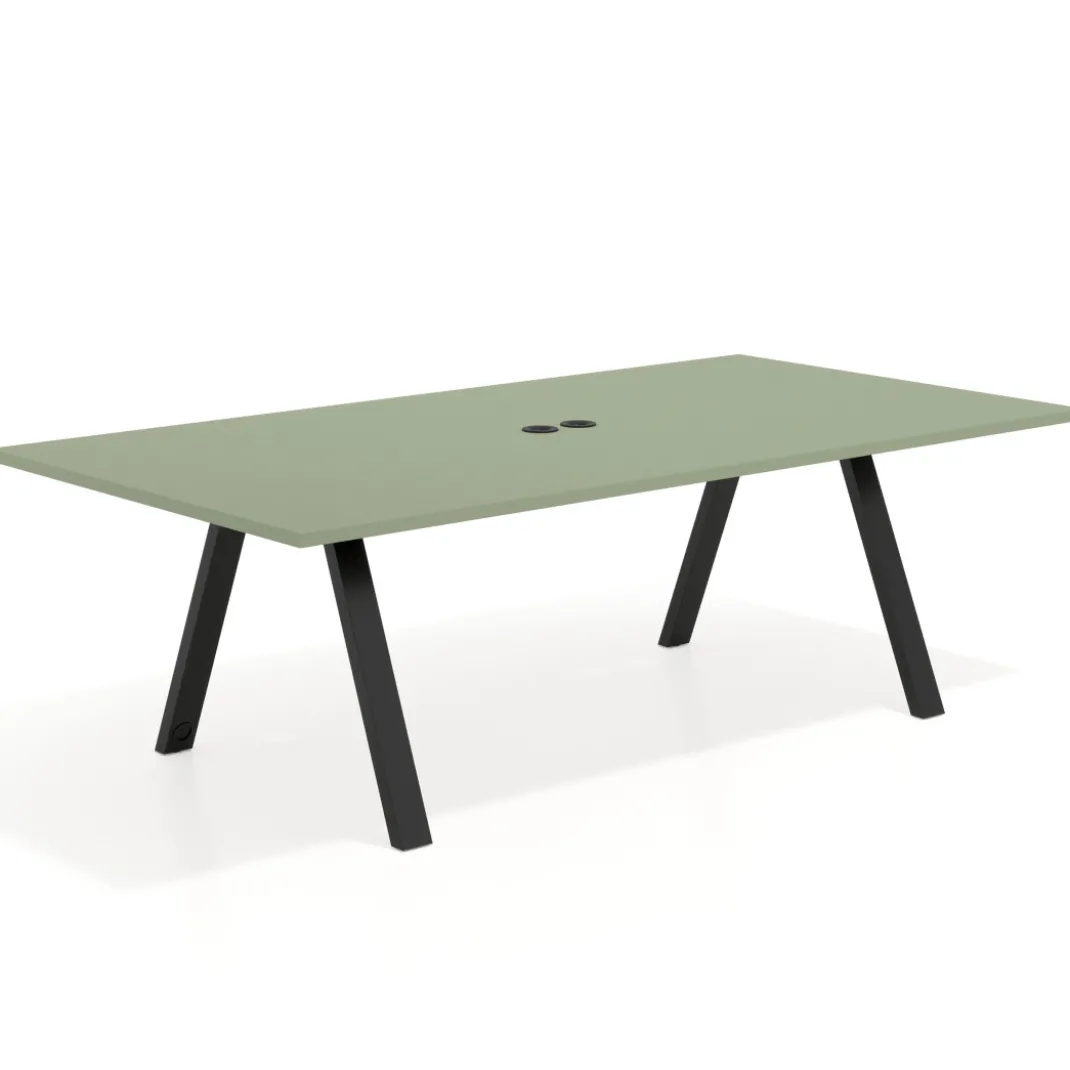 Mesa de reuniones rectangular UvePro fondo 126, patas interior, estructura negra