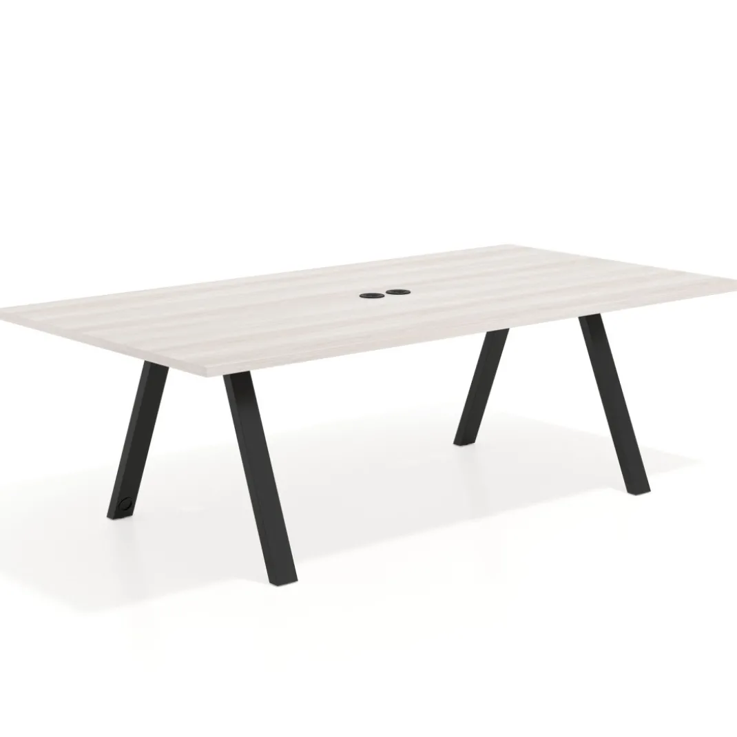 Mesa de reuniones rectangular UvePro fondo 126, patas interior, estructura negra