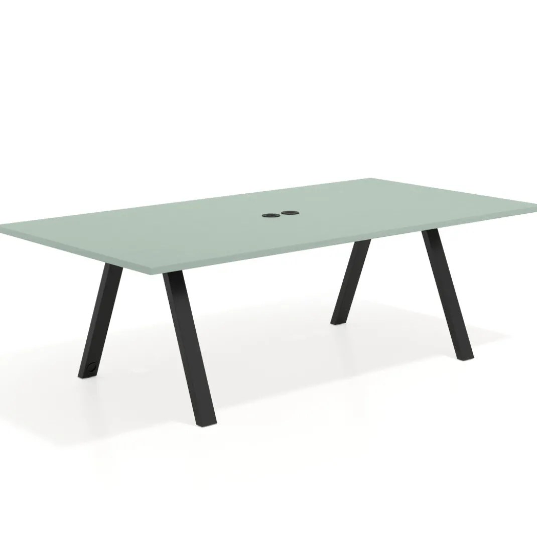 Mesa de reuniones rectangular UvePro fondo 126, patas interior, estructura negra