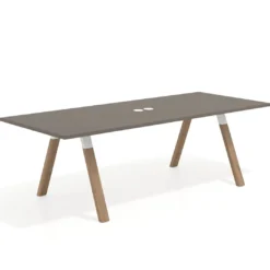 Mesa de reuniones rectangular UvePro fondo 100cm, estructura blanca, patas de madera
