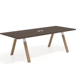 Mesa de reuniones rectangular UvePro fondo 100cm, estructura blanca, patas de madera