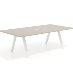Mesa de reuniones rectangular UvePro fondo 126, patas interior, estructura blanca