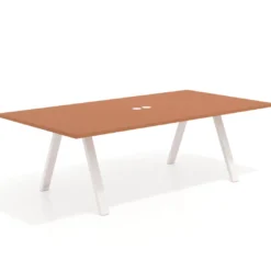 Mesa de reuniones rectangular UvePro fondo 126, patas interior, estructura blanca