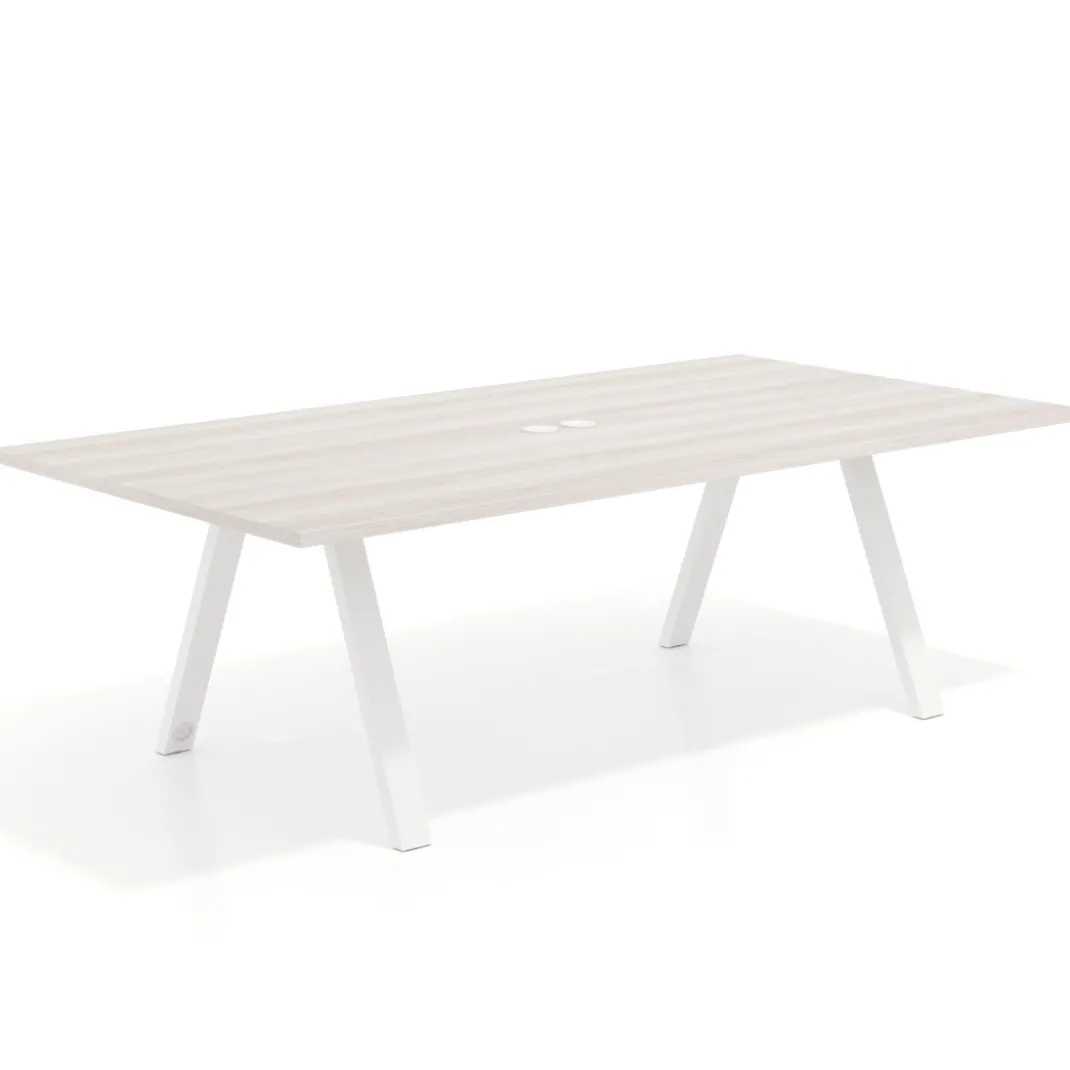 Mesa de reuniones rectangular UvePro fondo 126, patas interior, estructura blanca